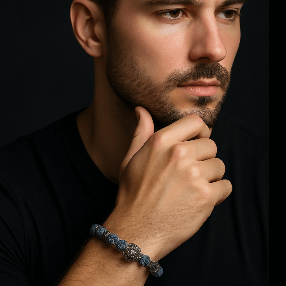 Lion Charm Bracelet with Black Agate stone Beads Bracelet Perfect for Gift