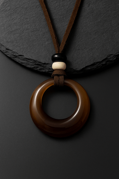Handcrafted Natural Stone Circle Pendant Necklace Boho Minimalist Jewelry