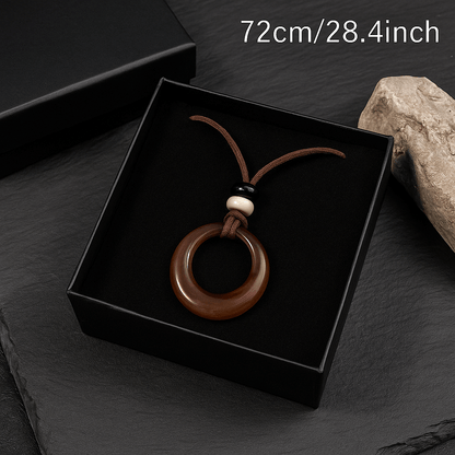 Handcrafted Natural Stone Circle Pendant Necklace Boho Minimalist Jewelry