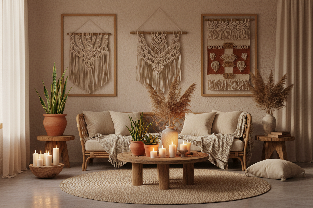 I want an image that rustic warm and reflects home decor in a boho style