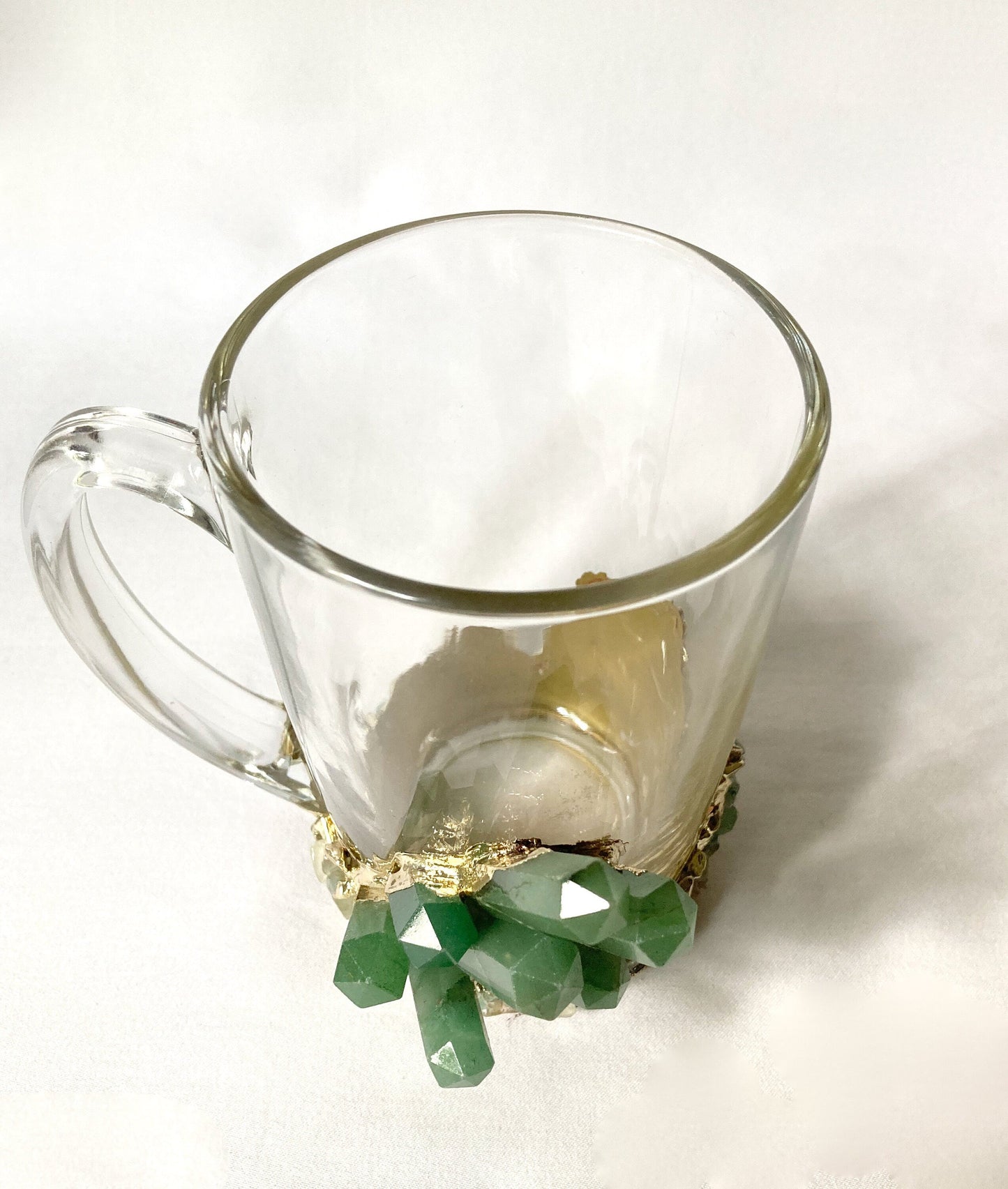 Set of 2 |Crystal Glass Coffee/Tea/Juice Mugs with Gold Plated Green Agate Semi-precious Crystals | 11 oz/320 ml-3