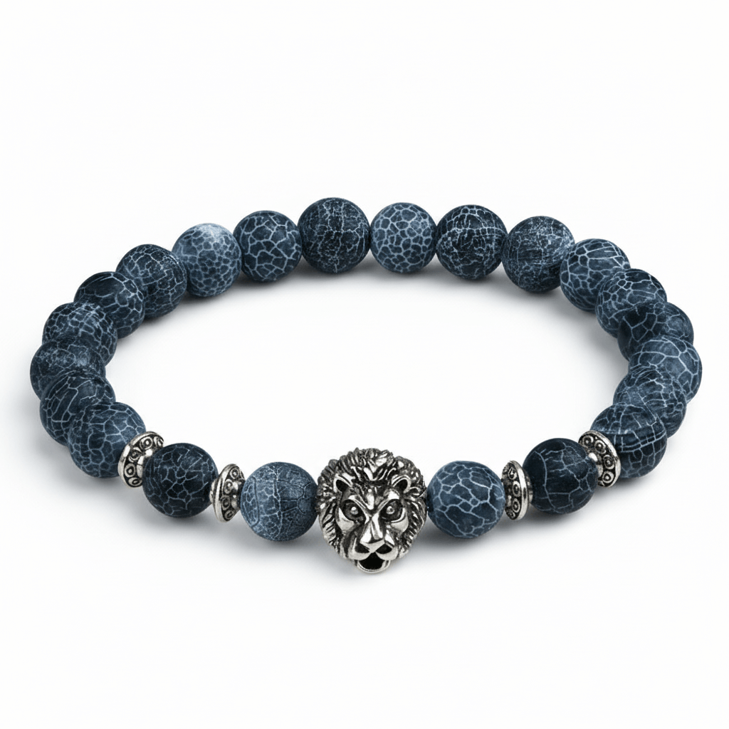 Lion Charm Bracelet with Black Agate stone Beads Bracelet Perfect for Gift