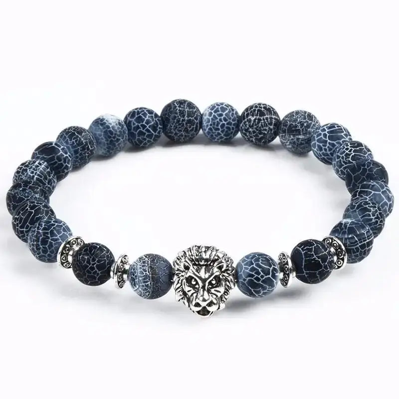 Lion Charm Bracelet with Black Agate stone Beads Bracelet Perfect for Gift