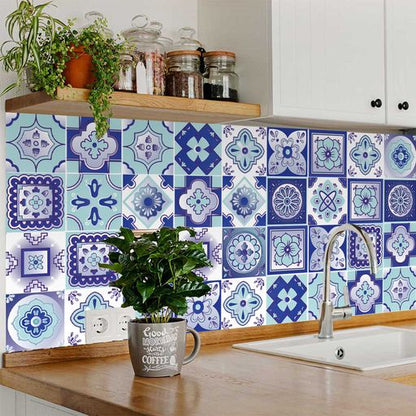 Blue backsplash removable Tile Stickers renters friendly vivid color Model - M7-2