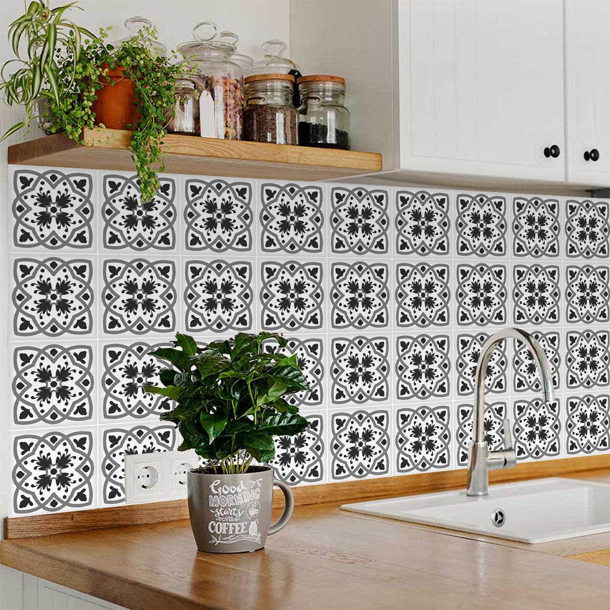 Gray shades Tile Stickers for room background patterned wall tiles Model - N13-2