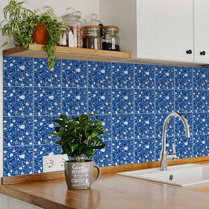 Blue Easy-to-Install Peel and stick kitchen tile stickers Terrazzo design Model - T5-2