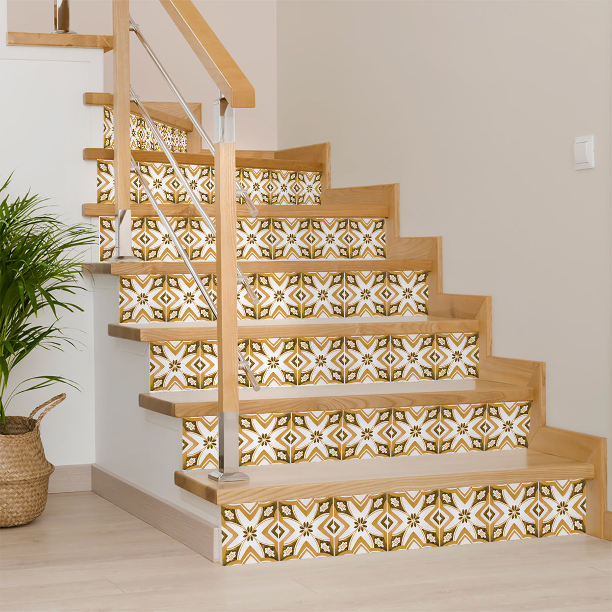 White and Orange Beautiful Backsplash Retro pattern tile stickers Model - V33-4