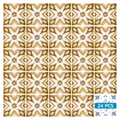 White and Orange Beautiful Backsplash Retro pattern tile stickers Model - V33-1