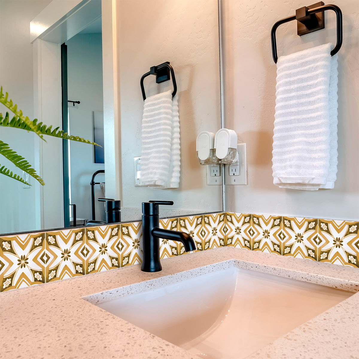 White and Orange Beautiful Backsplash Retro pattern tile stickers Model - V33-3