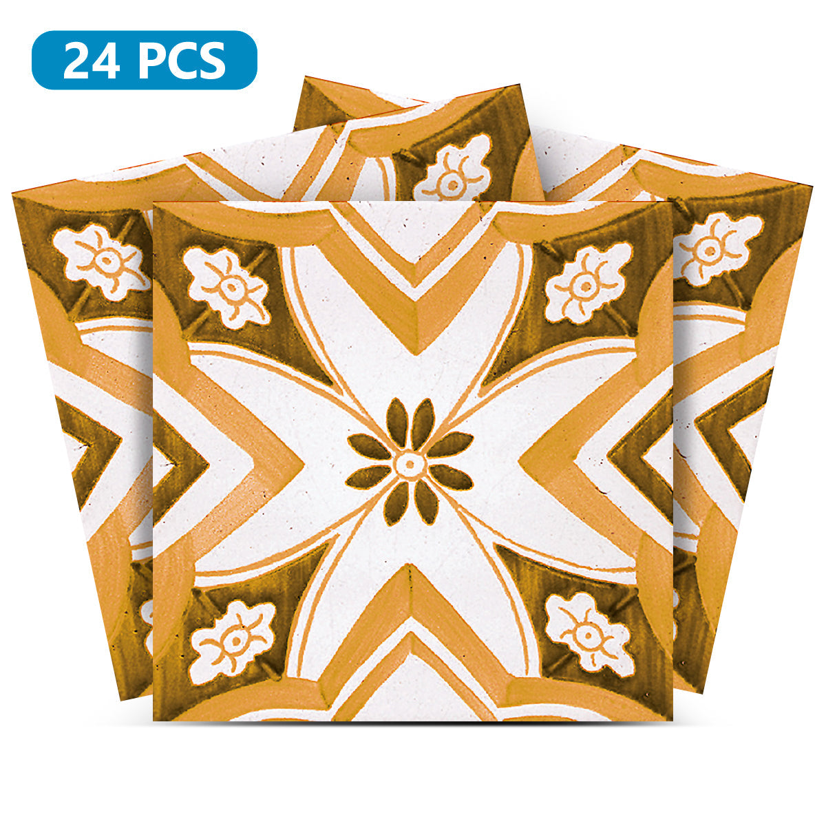 White and Orange Beautiful Backsplash Retro pattern tile stickers Model - V33-0