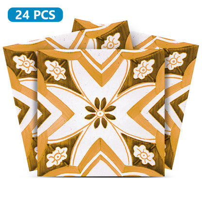 White and Orange Beautiful Backsplash Retro pattern tile stickers Model - V33-0